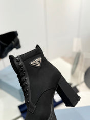 PRA RE-NYLON AND LEATHER BOOTIES BLACK