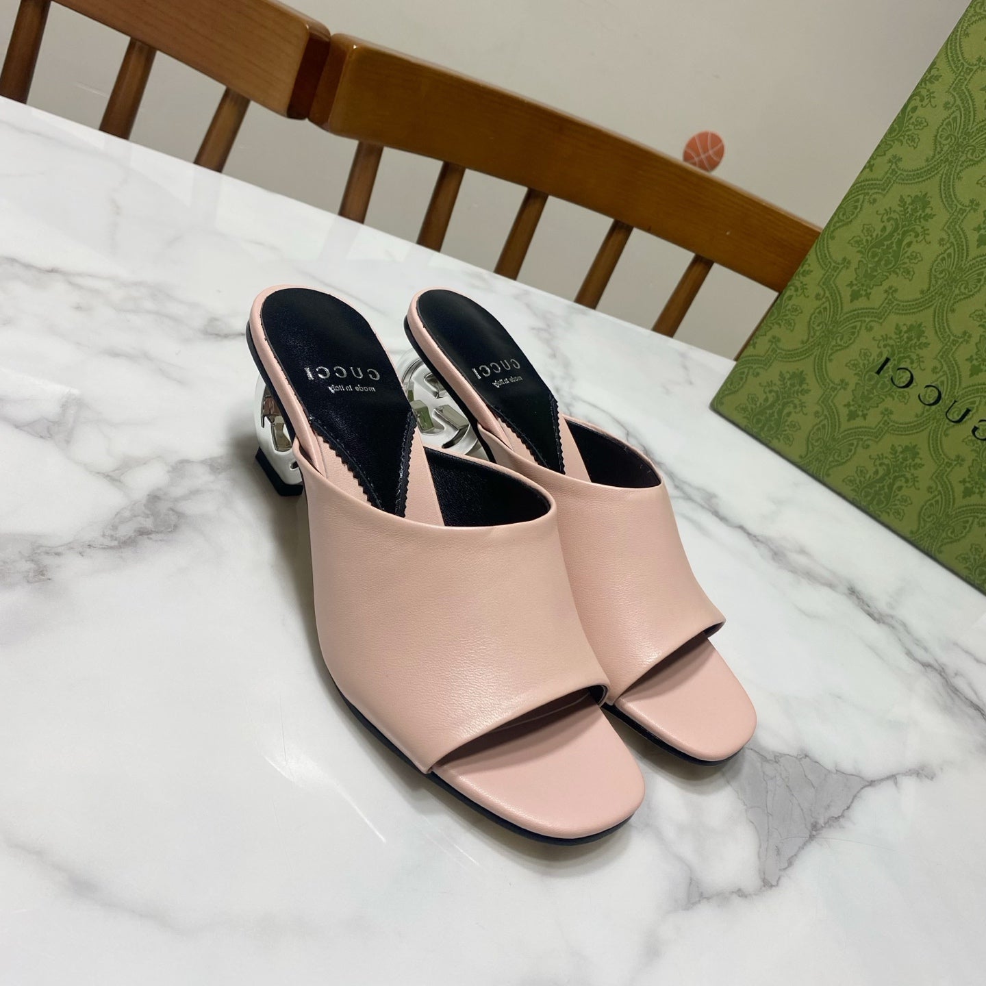 GG SILVER METAL HEEL 65 IN PINK CALFSKIN