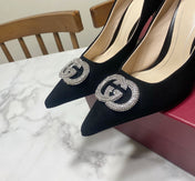 GUCCI 26S HIGH-HEELED SHOES 85 MM IN BLACK SUEDE WITH CRYSTAL