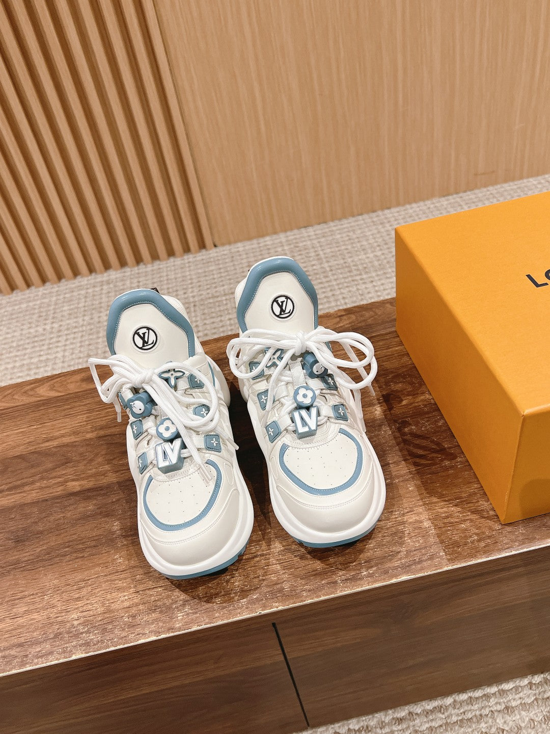LV ARCHLIGHT SNEAKER IN WHITE MIX SKY BLUE EMBOSSED CALFSKIN