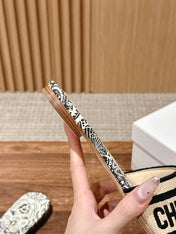 DIOR 26S D-CLUB EMBROIDERED SLIDES IN BLACK TOILE DE JOUY