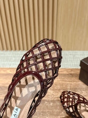 ALAIA MESH BALLET FLATS 25S IN DARK RED LAMBSKIN