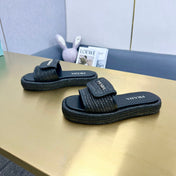 PRA CROCHET SLIDES SLIPPERS BLACK RAFFIA
