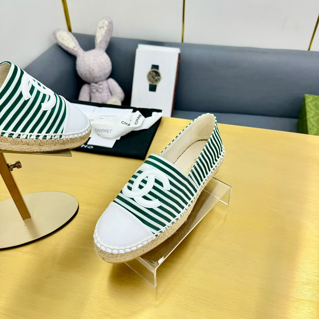 CC SLIP-ON 25S IN DARK GREEN AND WHITE FABRIC WITH STRIPED PATTERN