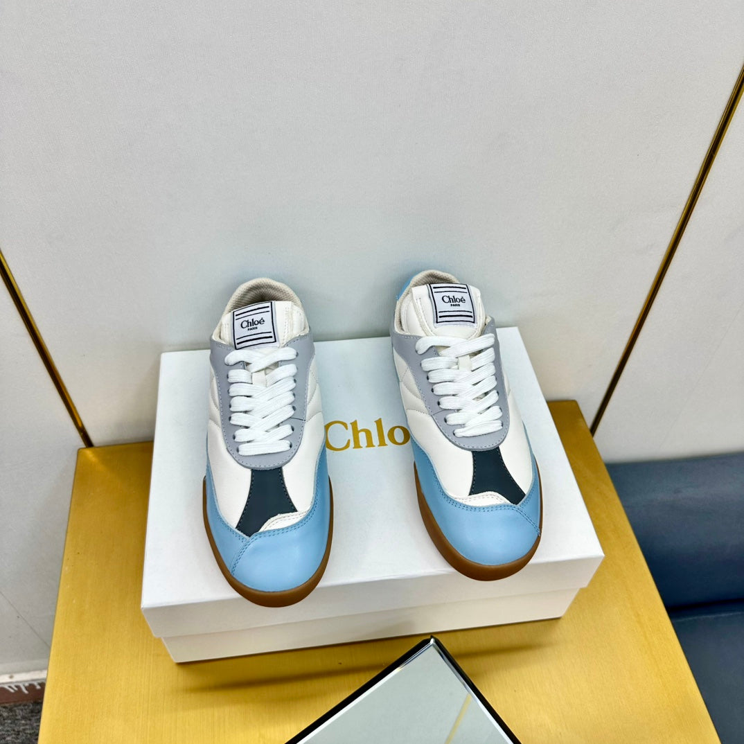 CHLOE 26S SKATE SNEAKERS IN WHITE AND BLUE CALFSKIN
