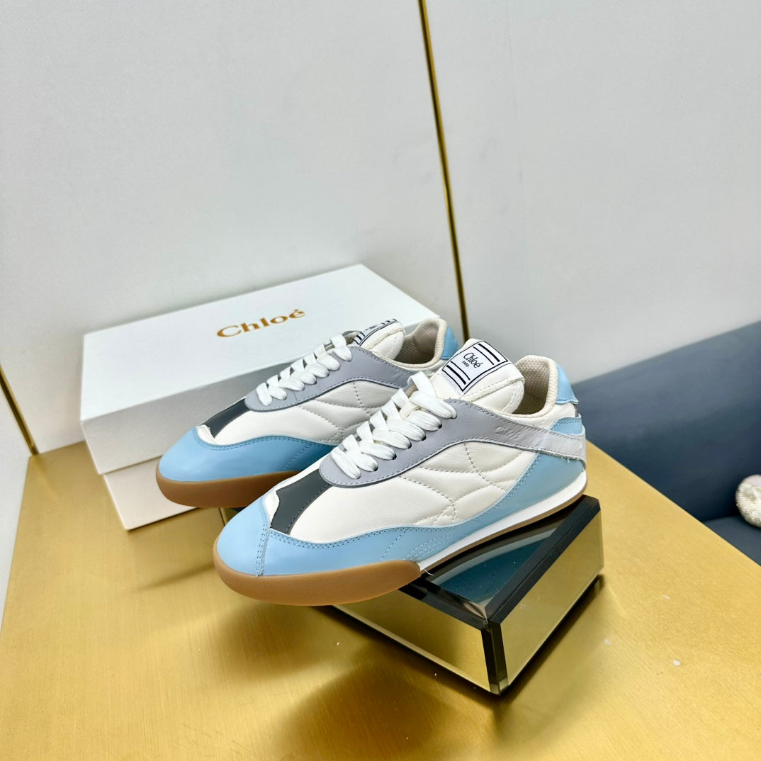 CHLOE 26S SKATE SNEAKERS IN WHITE AND BLUE CALFSKIN