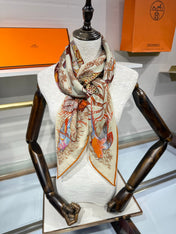 HERMES 26S SCARF 135 IN SILK AND CASHMERE 492357