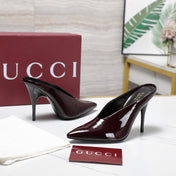 GG HEELED MULES 105 IN DARK RED CALFSKIN