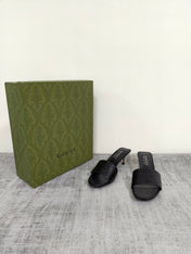 GUCCI 26S MULE SANDALS 55MM IN BLACK CALFSKIN GG EMBOSSED