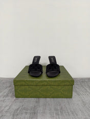 GUCCI 26S MULE SANDALS 85MM IN BLACK VELVET GG EMBOSSED