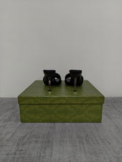 GUCCI 26S MULE SANDALS 85MM IN BLACK VELVET GG EMBOSSED