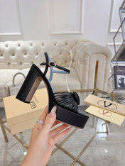 VALENTINO 26S PLATFORM SANDALS 110 MM IN BLACK AND BLUE CALFSKIN