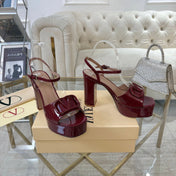 VALENTINO 26S PLATFORM SANDALS 110 MM IN DARK RED GLOSSY CALFSKIN
