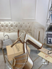 VALENTINO 26S PLATFORM SANDALS 110 MM IN METALLIC GOLD CALFSKIN WITH GOLD HARDWARE