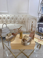VALENTINO 26S PLATFORM SANDALS 110 MM IN METALLIC GOLD CALFSKIN WITH GOLD HARDWARE