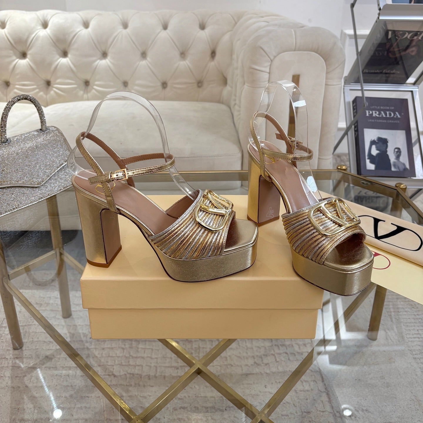VALENTINO 26S PLATFORM SANDALS 110 MM IN METALLIC GOLD CALFSKIN WITH GOLD HARDWARE