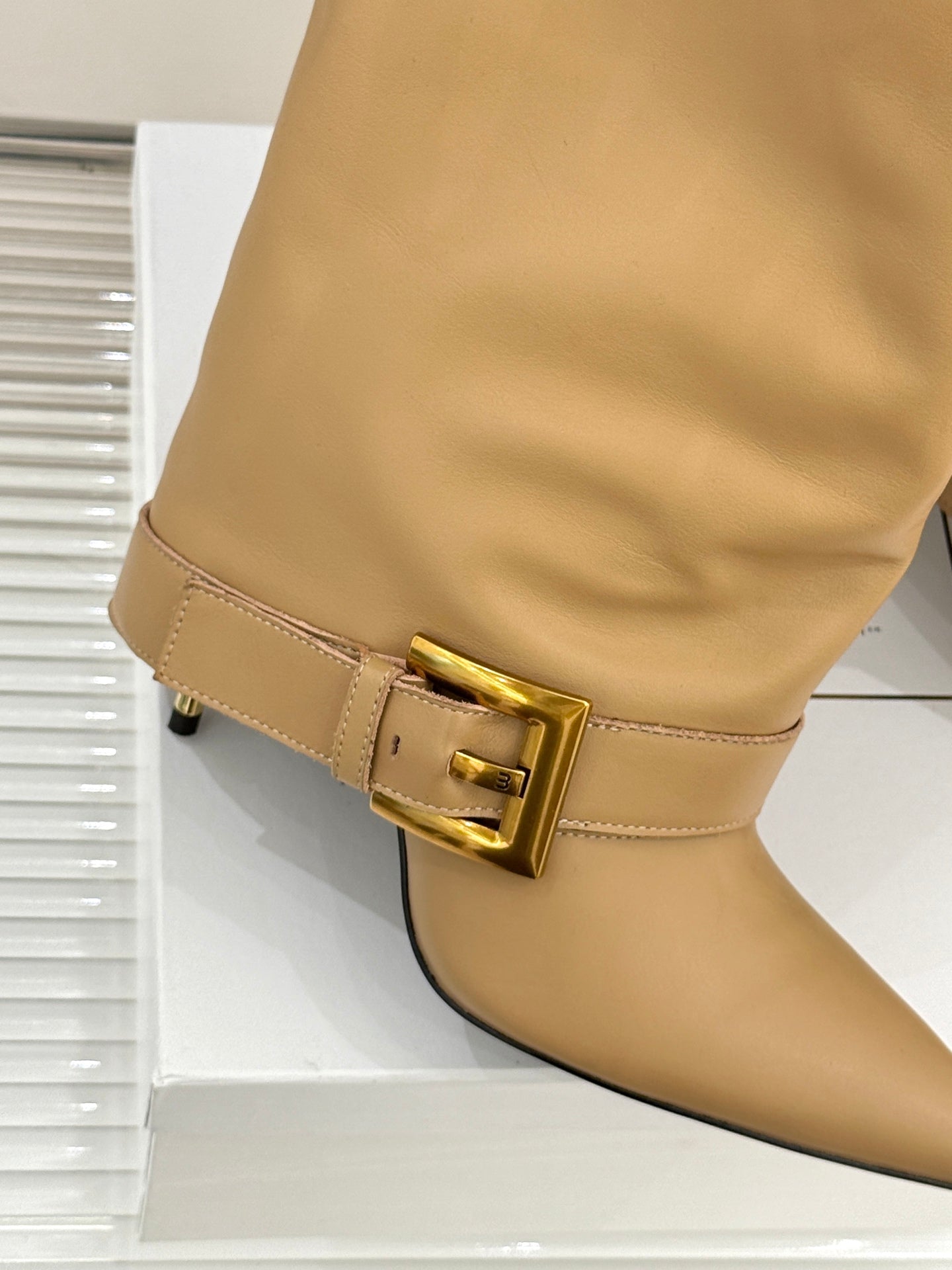 BALMAIN 25S ANTHEM BOOTS IN LIGHT CARAMEL CALFSKIN