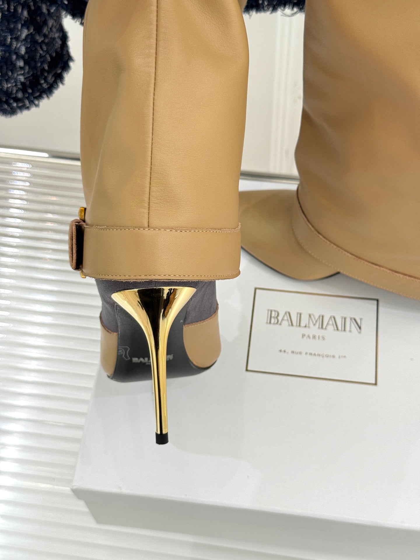 BALMAIN 25S ANTHEM BOOTS IN LIGHT CARAMEL CALFSKIN