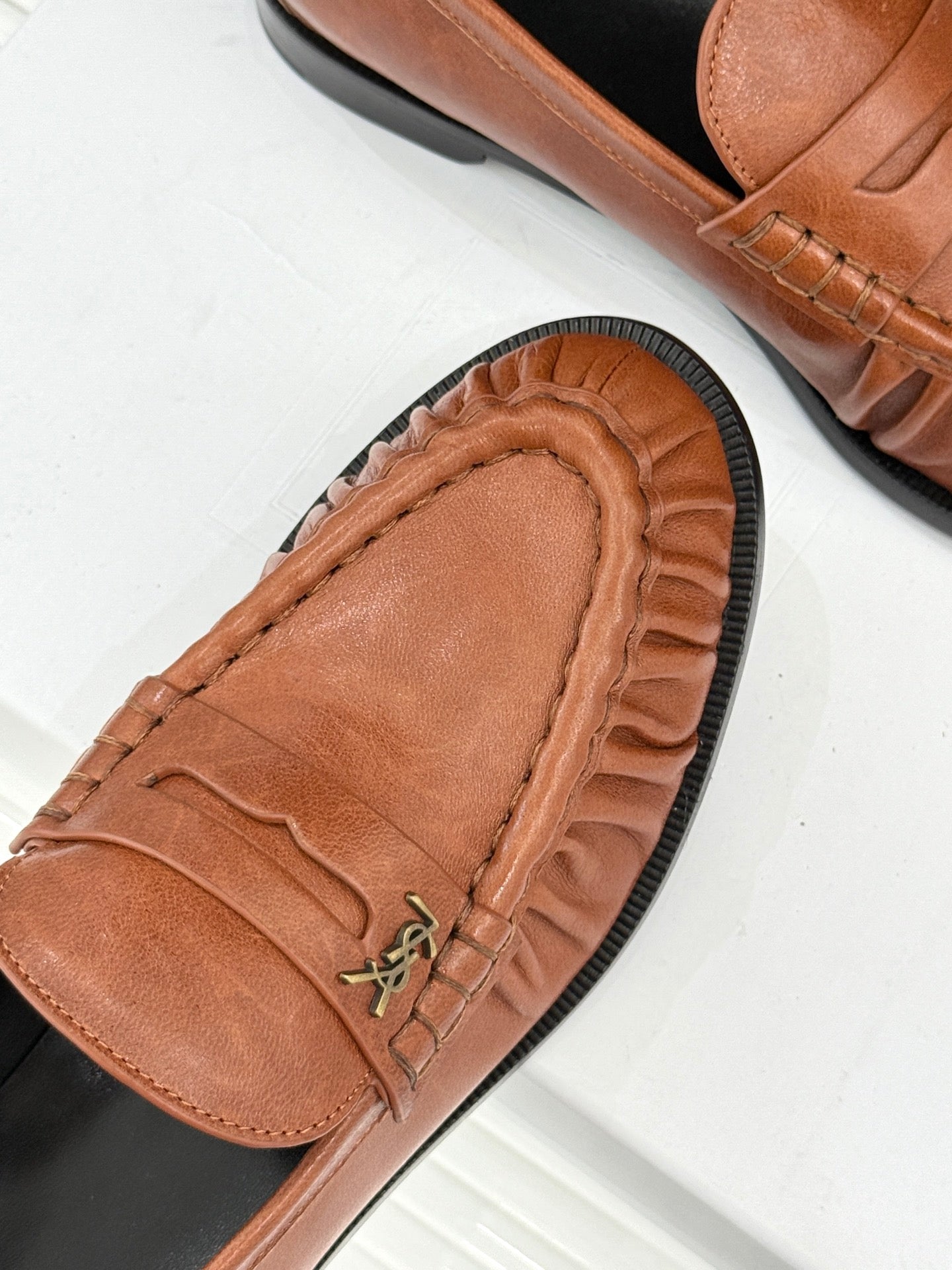 YSL 25S LOAFERS IN BURNT ORANGE BROWN LAMBSKIN