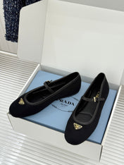 PRADA 26S MARY JANE  FLATS IN BLACK FELTED FABRIC