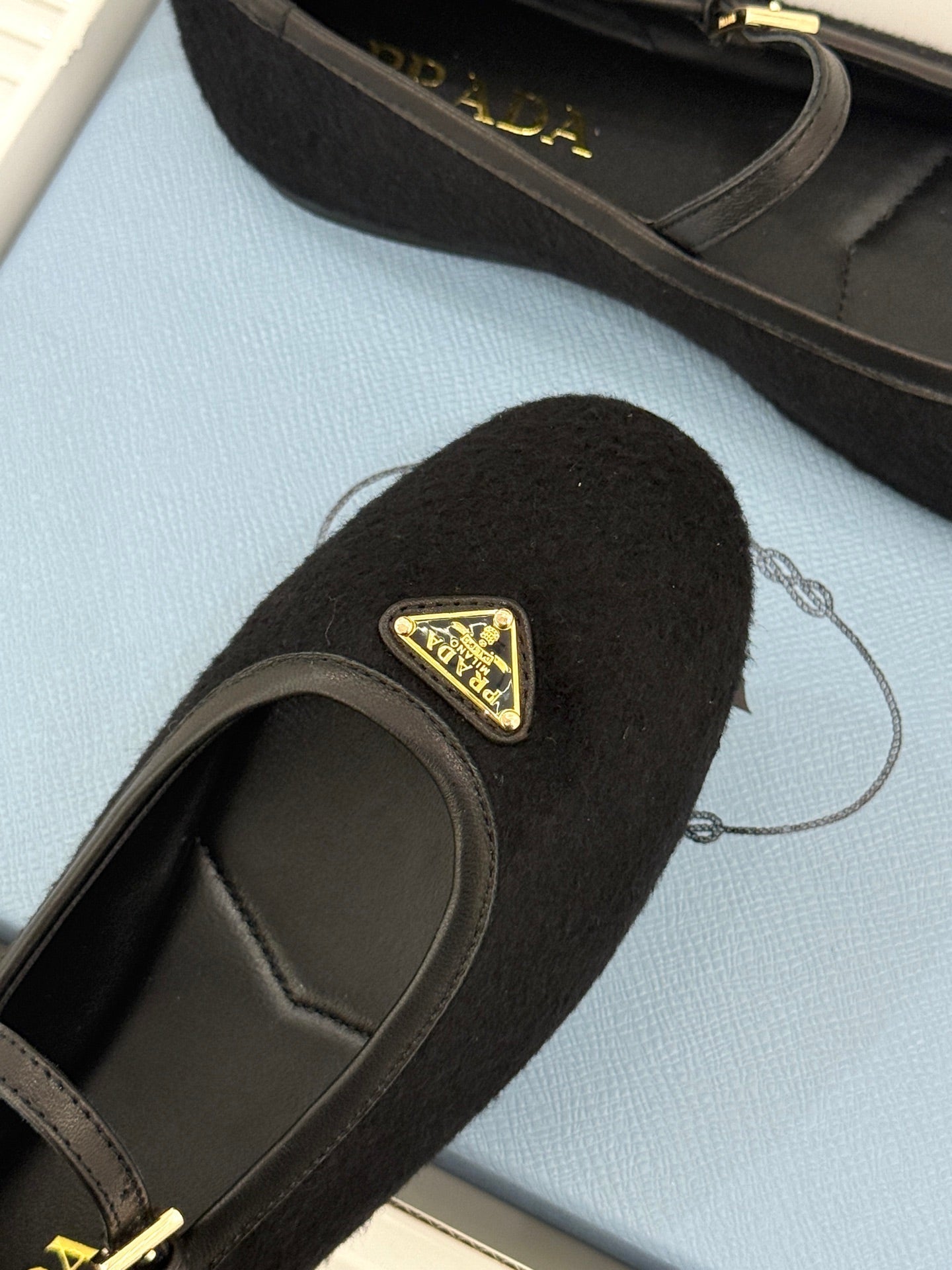 PRADA 26S MARY JANE  FLATS IN BLACK FELTED FABRIC