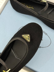 PRADA 26S MARY JANE  FLATS IN BLACK FELTED FABRIC