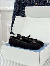 PRADA 26S MARY JANE  FLATS IN BLACK FELTED FABRIC