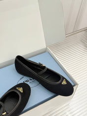 PRADA 26S MARY JANE  FLATS IN BLACK FELTED FABRIC