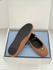 PRADA 26S MARY JANE  FLATS IN CAMEL BROWN FELTED FABRIC