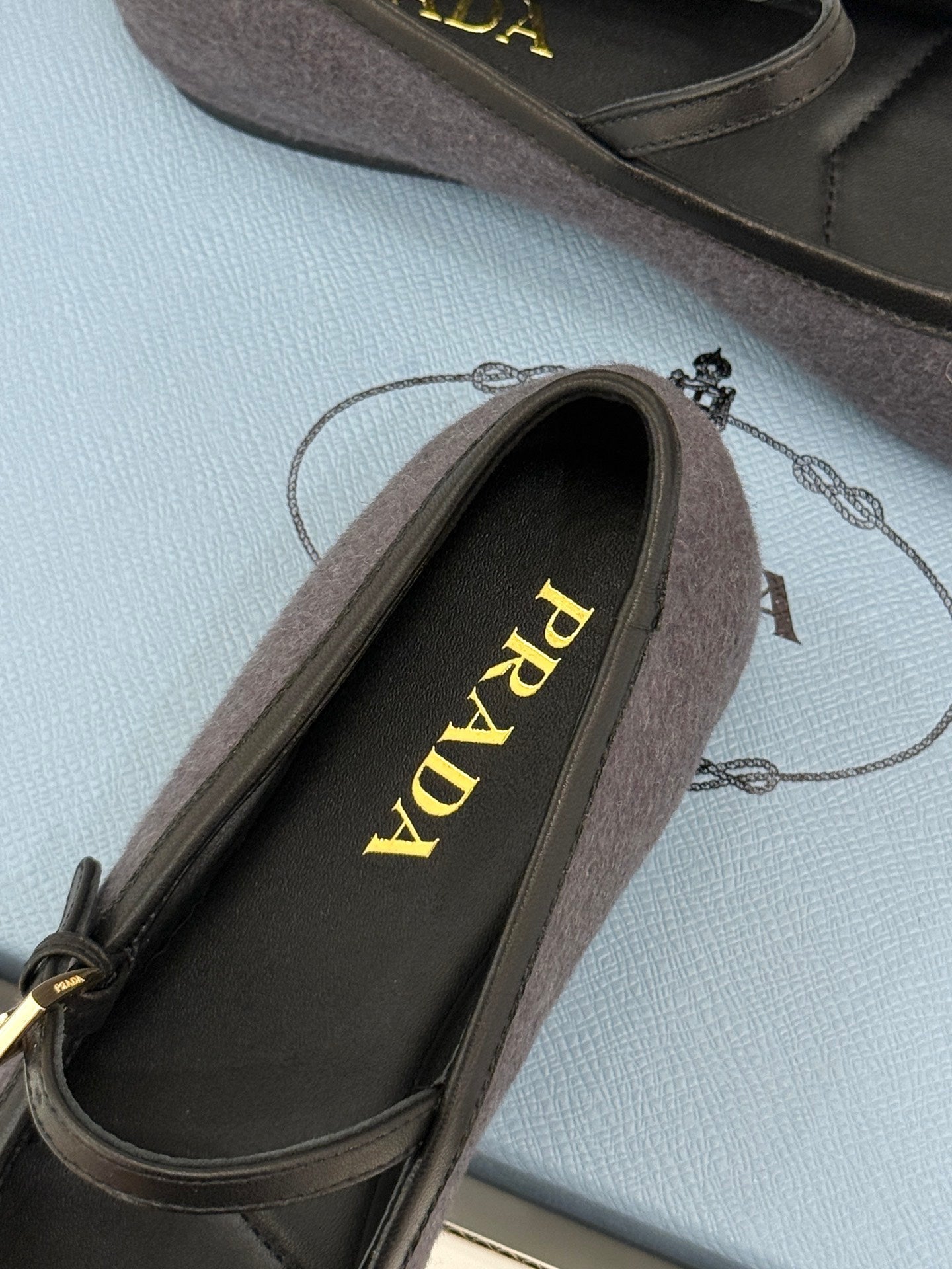 PRADA 26S MARY JANE  FLATS IN CHARCOAL GREY FELTED FABRIC