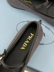PRADA 26S MARY JANE  FLATS IN CHARCOAL GREY FELTED FABRIC