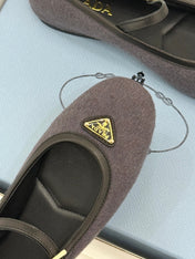 PRADA 26S MARY JANE  FLATS IN CHARCOAL GREY FELTED FABRIC