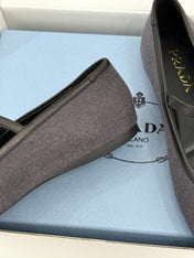 PRADA 26S MARY JANE  FLATS IN CHARCOAL GREY FELTED FABRIC
