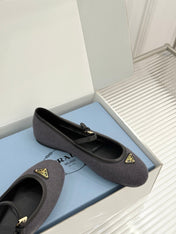 PRADA 26S MARY JANE  FLATS IN CHARCOAL GREY FELTED FABRIC