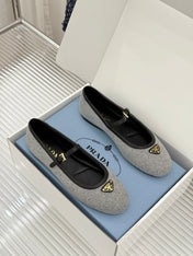 PRADA 26S MARY JANE  FLATS IN GREY FELTED FABRIC