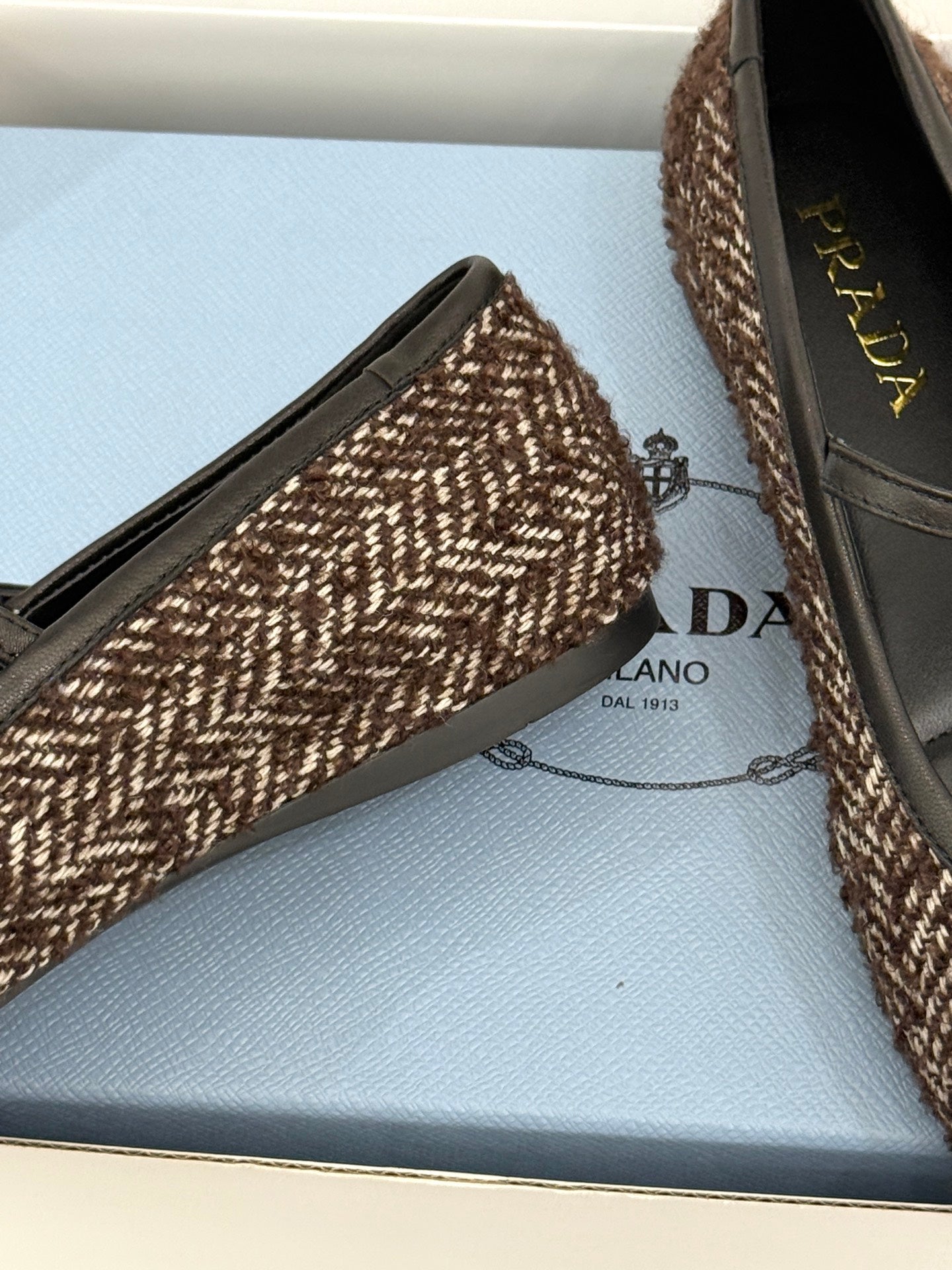 PRADA 26S MARY JANE  FLATS IN DARK BROWN TWEED