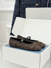 PRADA 26S MARY JANE  FLATS IN DARK BROWN TWEED