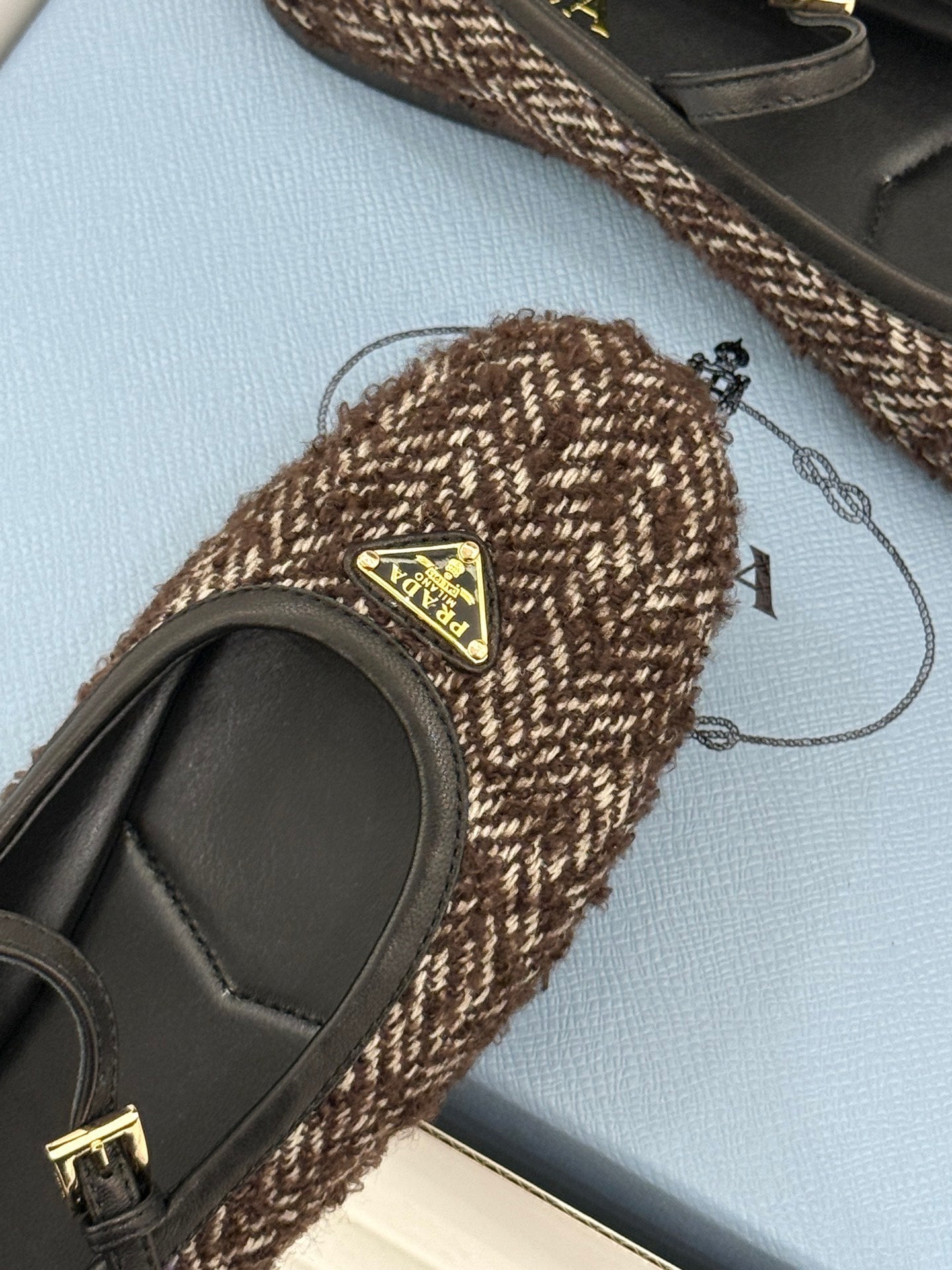 PRADA 26S MARY JANE  FLATS IN DARK BROWN TWEED
