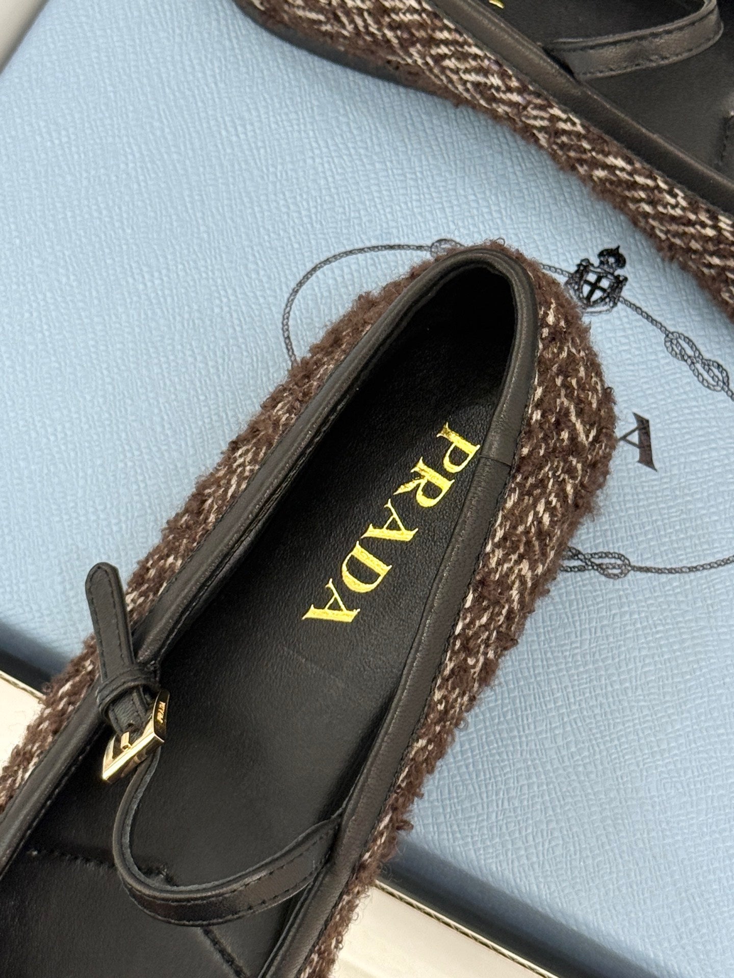 PRADA 26S MARY JANE  FLATS IN DARK BROWN TWEED