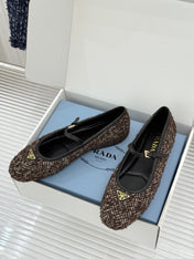 PRADA 26S MARY JANE  FLATS IN DARK BROWN TWEED