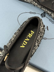 PRADA 26S MARY JANE  FLATS IN BLACK MIX WHITE TWEED