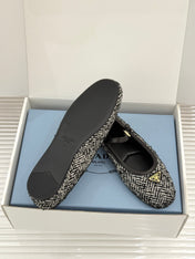 PRADA 26S MARY JANE  FLATS IN BLACK MIX WHITE TWEED