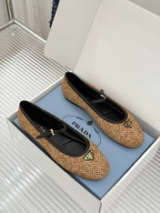 PRADA 26S MARY JANE  FLATS IN COGNAC BROWN TWEED