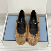 PRADA 26S MARY JANE  FLATS IN COGNAC BROWN TWEED
