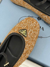 PRADA 26S MARY JANE  FLATS IN COGNAC BROWN TWEED