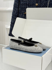 PRADA 26S MARY JANE  FLATS IN LIGHT GREY TWEED