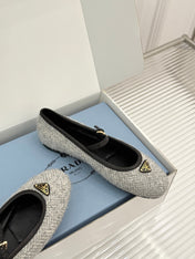PRADA 26S MARY JANE  FLATS IN LIGHT GREY TWEED