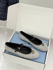 PRADA 26S MARY JANE  FLATS IN LIGHT GREY TWEED