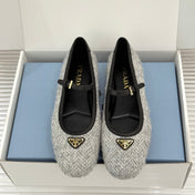 PRADA 26S MARY JANE  FLATS IN LIGHT GREY TWEED