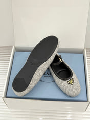 PRADA 26S MARY JANE  FLATS IN LIGHT GREY TWEED